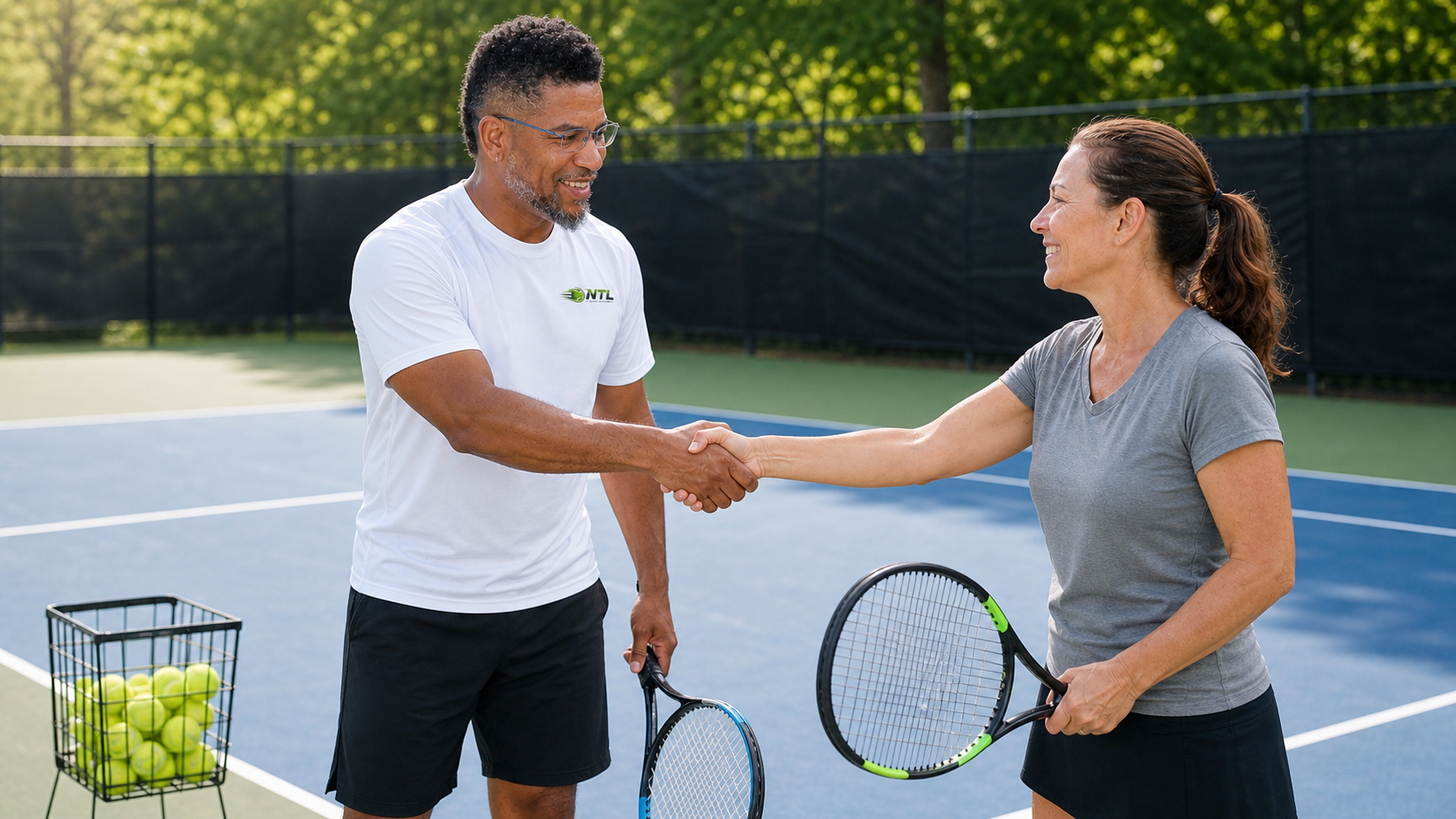Tennis player practicing footwork on court