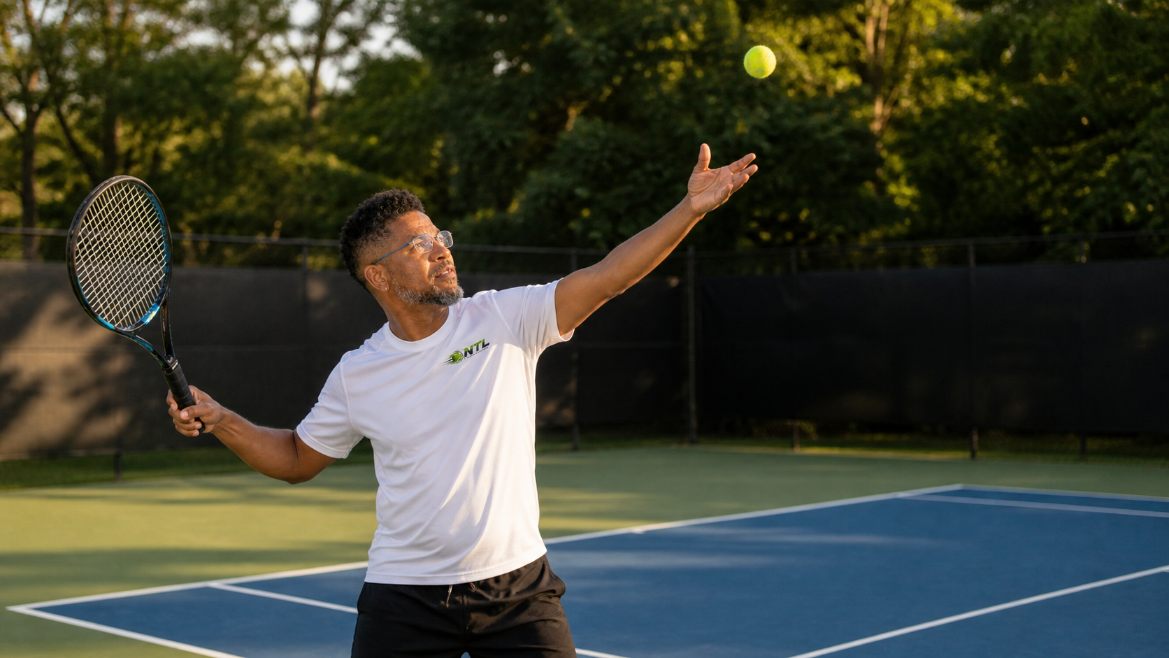 Daniel German demonstrating tennis technique